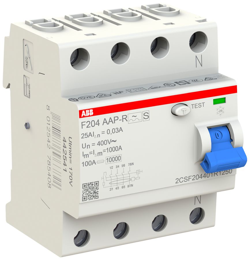 Interruttore differenziale ABB 30mA 25A 3P+N F204A-25/0.03 AP-R