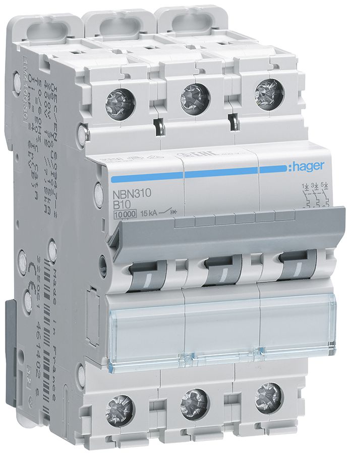 Leitungsschutzschalter Hager MCB 3P 415V Typ B 10A Icn 10kA 3TE