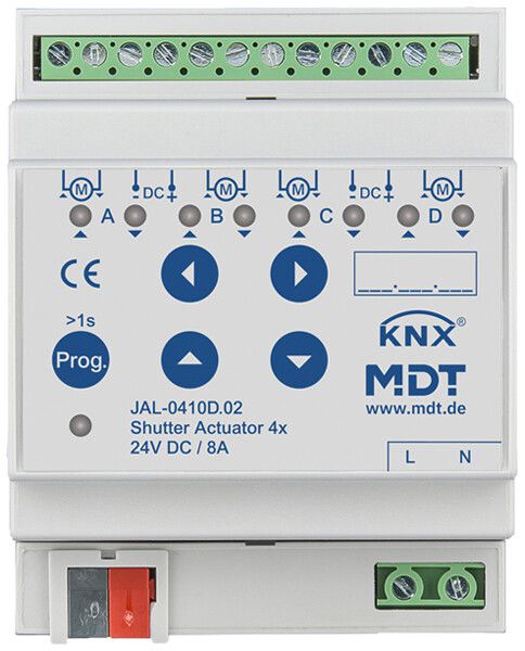 REG-Jalousieaktor KNX MDT JAL-0410D.02 4-Kan 8A 180W 24VDC 4TE