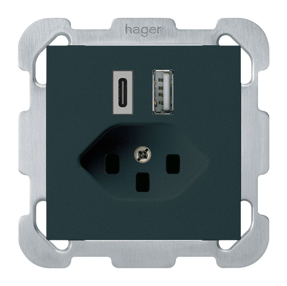 Prise de charge USB ENC kallysto 18W PD 1×type A 1×type C T23 a.plaque fix. noir