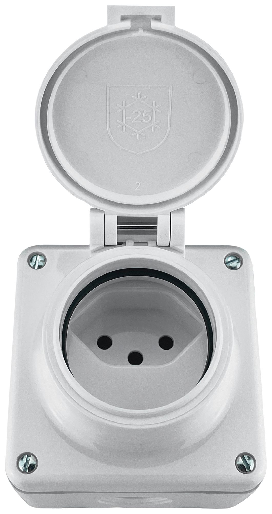 AP-Steckdose Steffen MICA 1×T13 10A 230V IP55 mit Deckel weiss