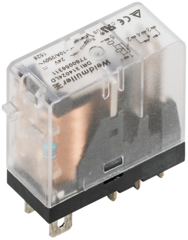 Relais Weidmüller, 24VAC, LED rot, 1 Wechsler, 250VAC, 10A