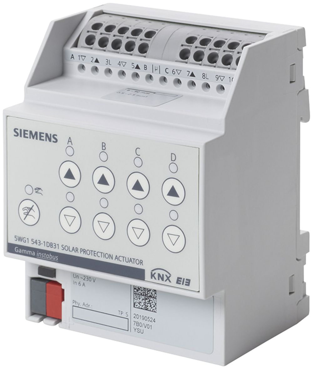 REG-KNX-Sonnenschutzaktor Siemens N 543D31, 4×230VAC 6A