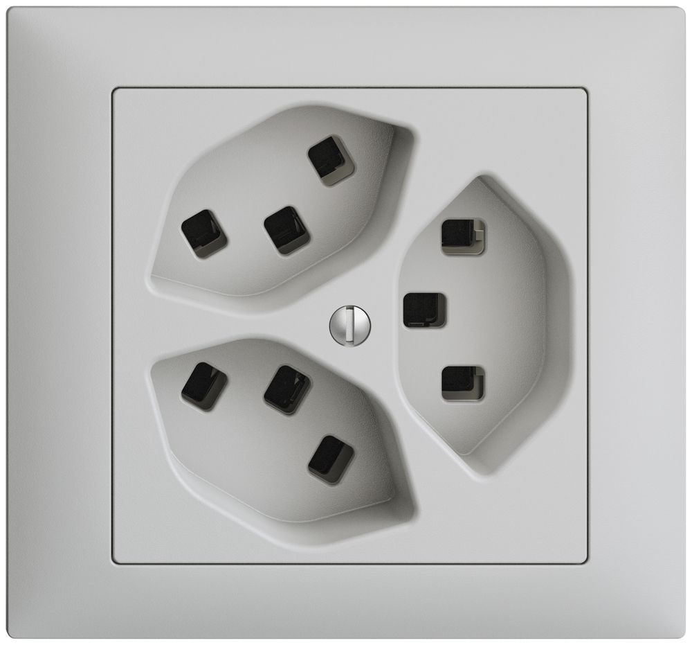 EB-Steckdose 3×T23 16A EDIZIOdue hellgrau, mit Steckklemmen