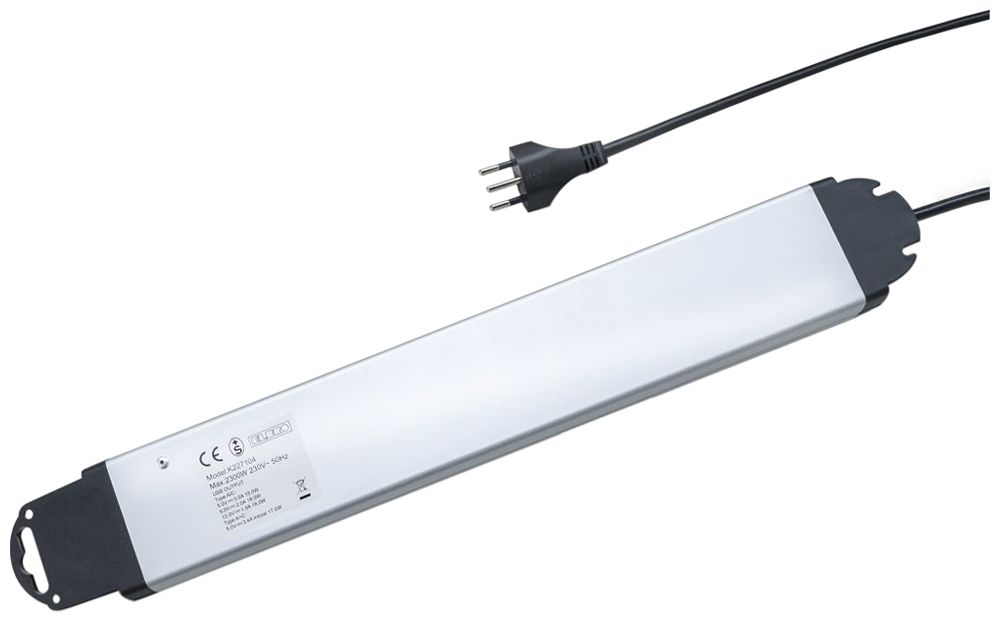 Prise multiple ELBRO 10A interrupteur EN/HORS 5×T13 2×USB 1.5m noir/aluminium