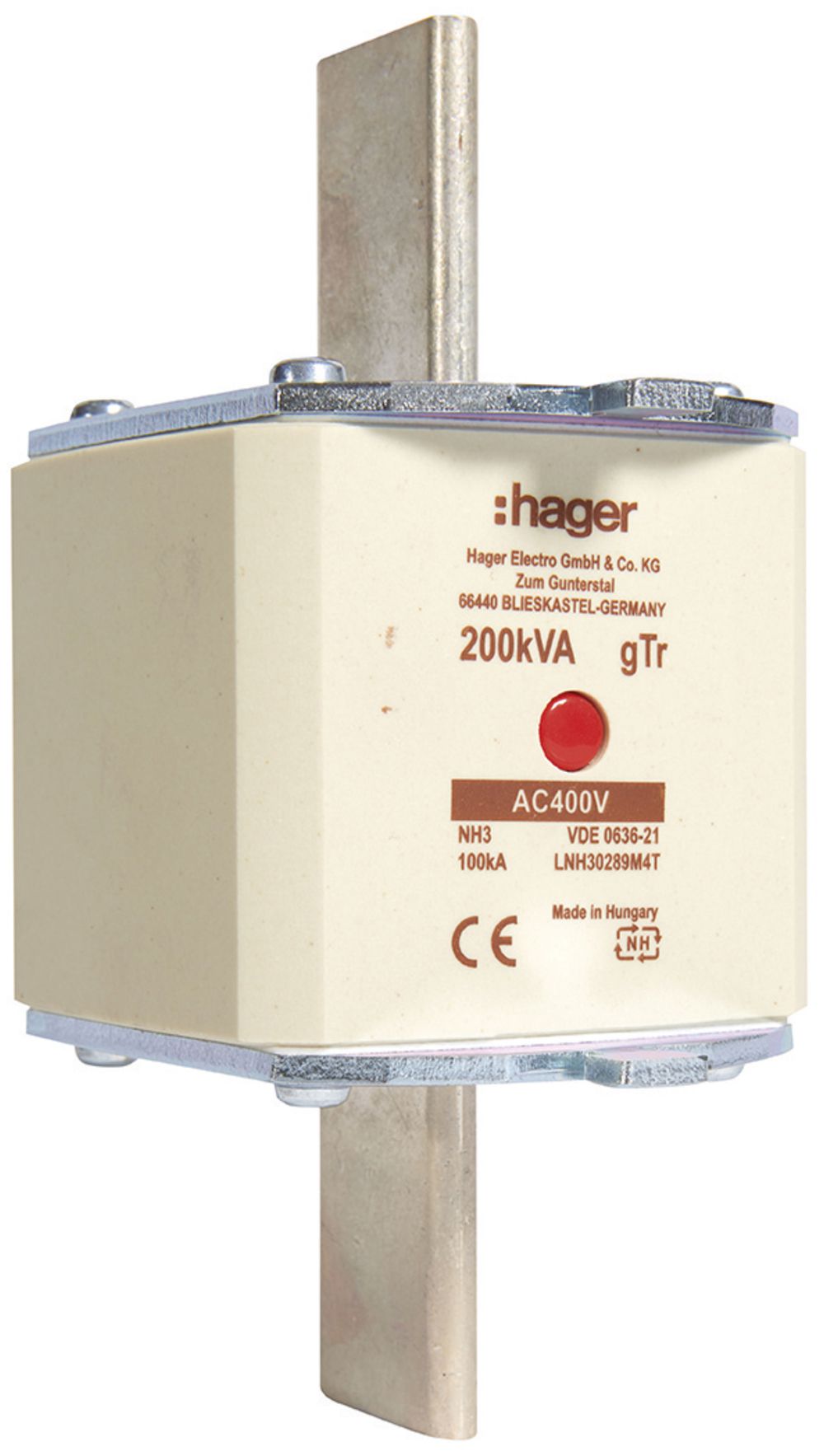 Fusible HPC Hager DIN3c 400VAC 289A 200kVA gTr avertisseur central inoxydable