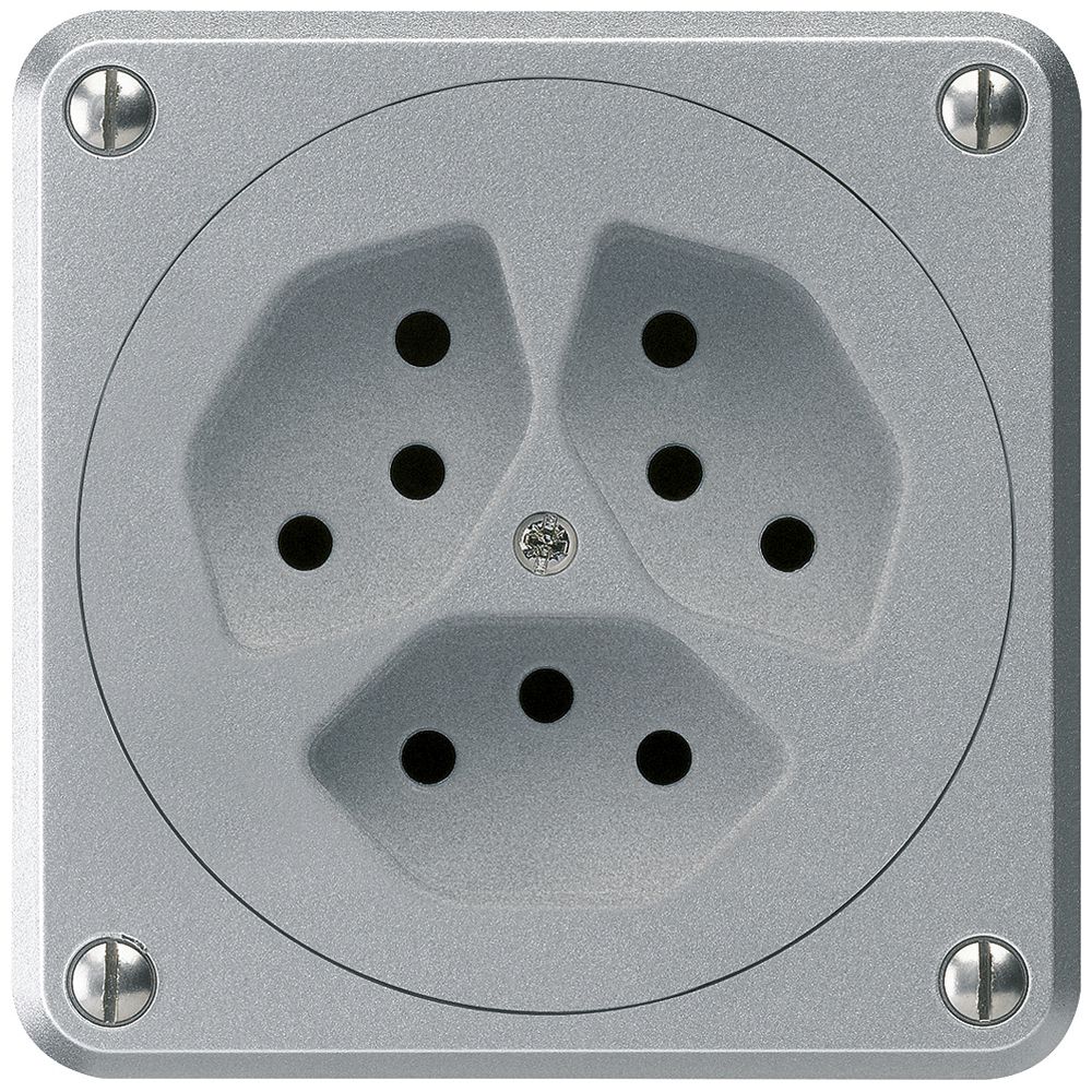 UP-Steckdose robusto 3×Typ 13 aluminium ohne Klappdeckel für Kombination