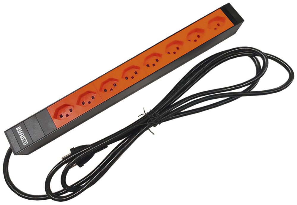 Prise multiple 19" A. Steffen ALU MODULAR 8×T23 3m 1UH orange/aluminium