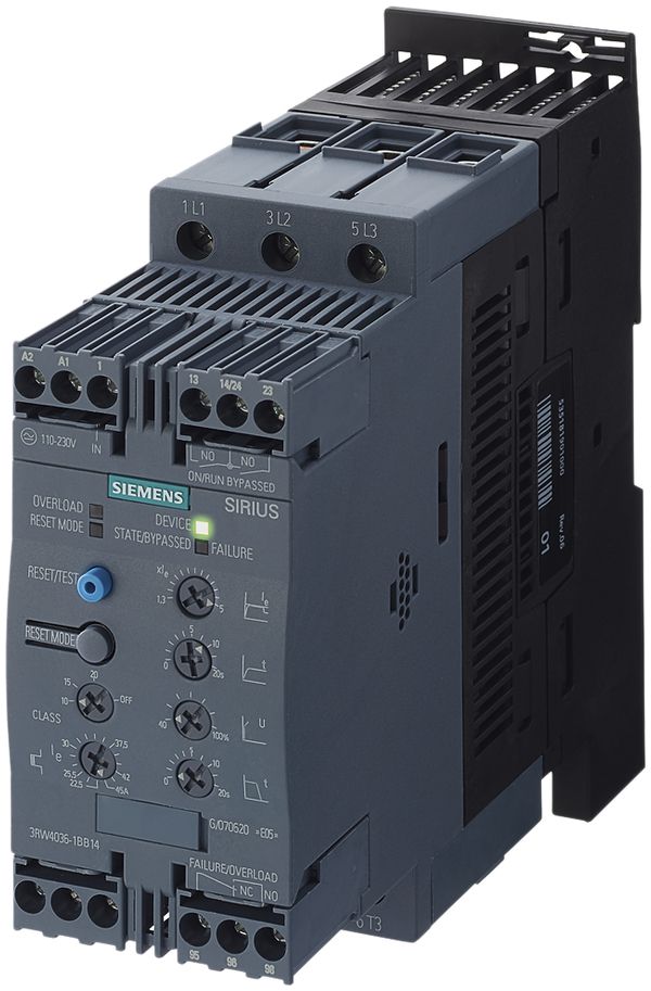Starter progressivo Siemens SIRIUS 3RW40 S2 45A 22kW ON/OFF, Us=24VUC