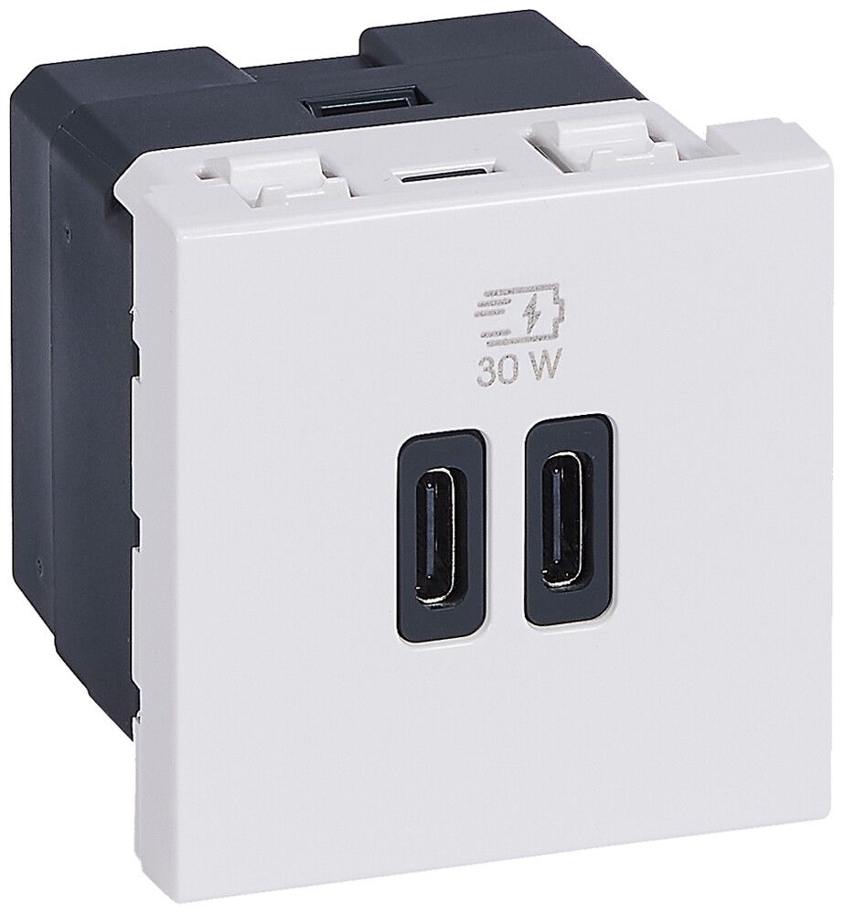 Presa di carica USB INS Legrand MOSAIC 2×USB-C 3000mA OUT:5V bianco