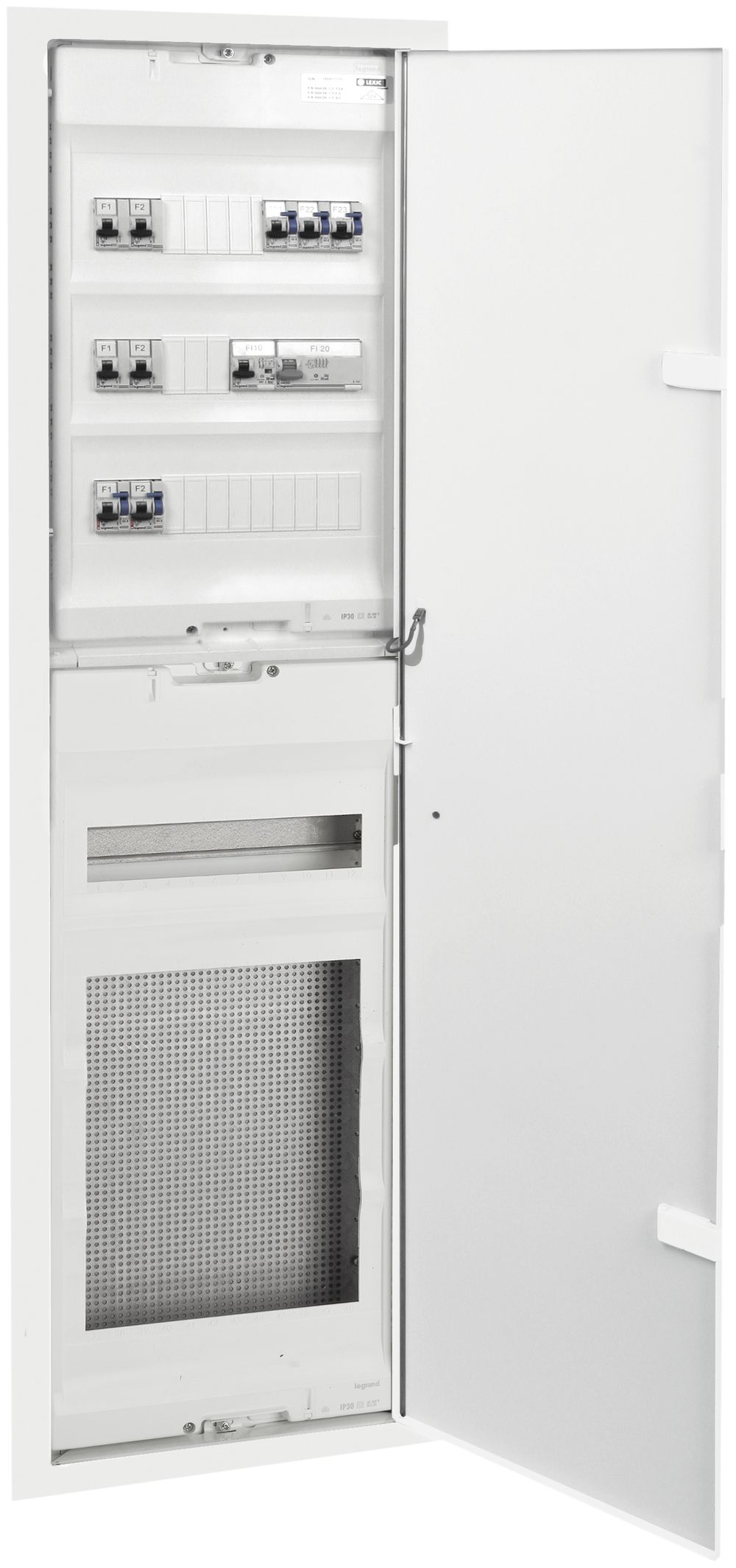 Tableau de distr.ENC multimédia Legrand 3+4 rangées avec porte, blanc