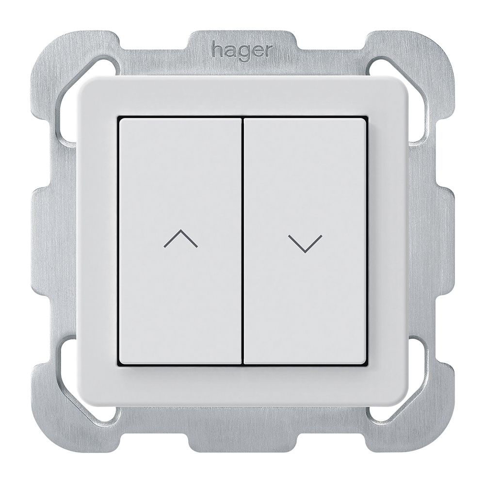 Poussoir pour stores KNX ENC Hager BA basico B double 77×77mm blanc