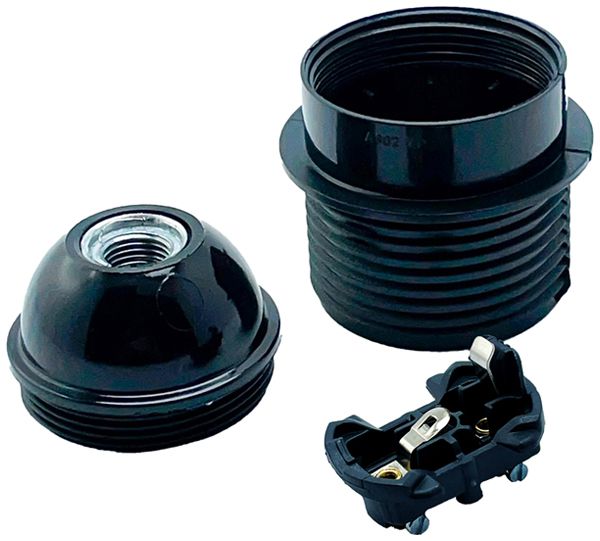 Fassung Elektrogros E27 M10×1 ≤210°C Ø40/46×55mm mit Erde schwarz