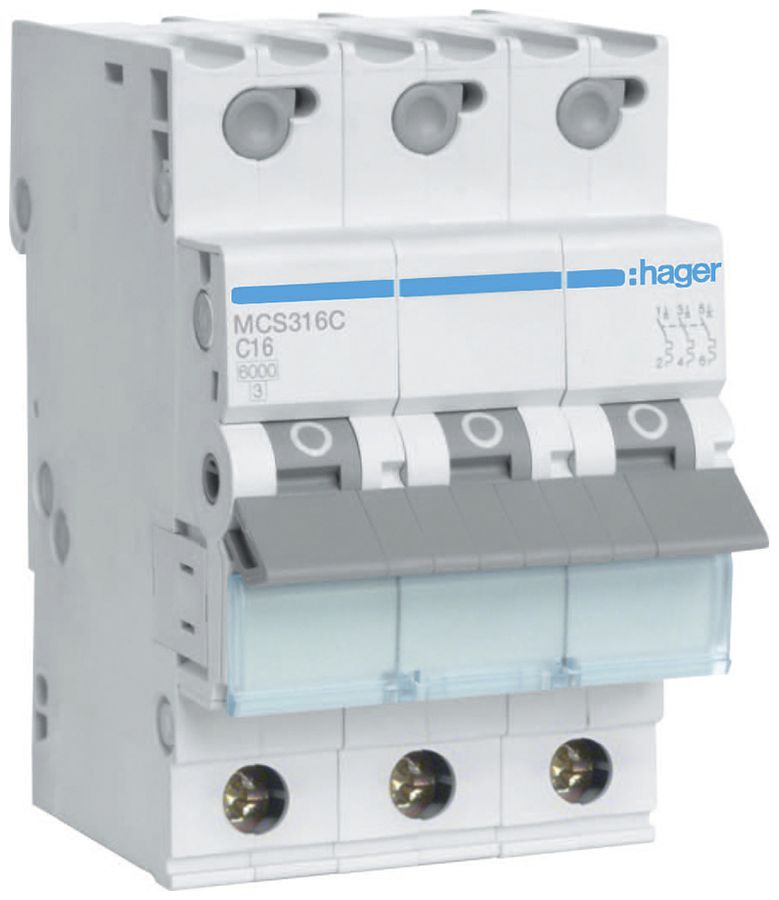 Leitungsschutzschalter Hager MCB quickconnect 3P 400V Typ C 16A Icn 6kA 3TE
