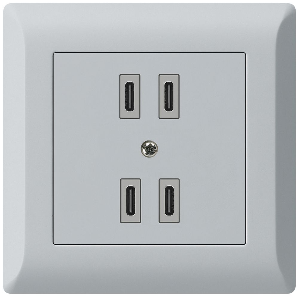 UP-USB-Ladesteckdose Hager kallysto.line 2×C-C 2×20W oder 4×10W 5V 92×92mm grau