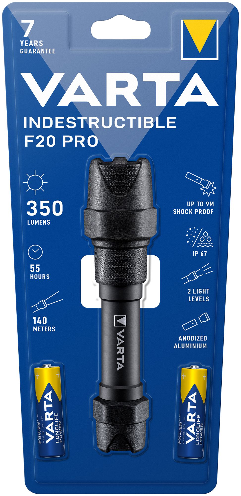 LED-Taschenlampe VARTA Indestructible F20 Pro, 350lm, mit 2×AA