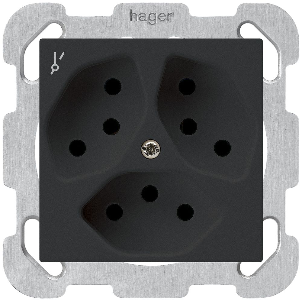 UP-Steckdose kallysto 3×T13/1S schwarz mit Befestigungsplatte