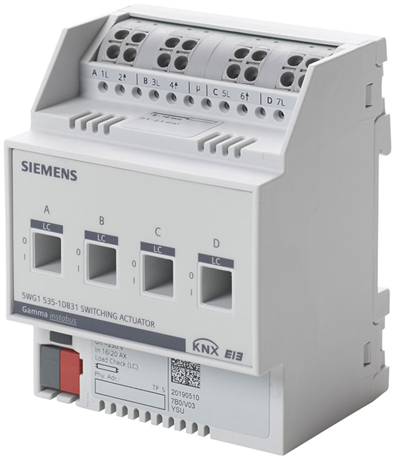 Actionneur-commutateur KNX AMD Siemens N 535D31, 4-fois 230VAC 16/20AX charge C