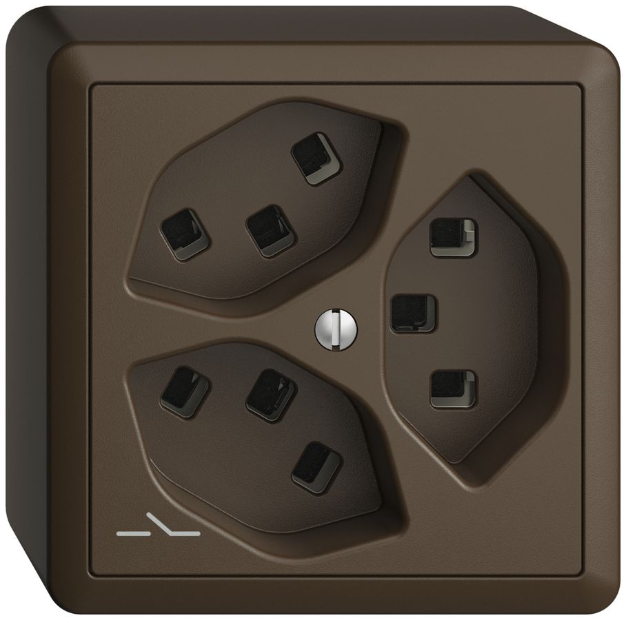 AP-Steckdose 3×T23 Feller EDIZIOdue FX54, 1×getrennt, Steckklemmen, coffee