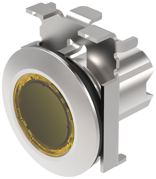 Leuchtdrucktastervorsatz EAO45 flach gelb Ø30.5mm IP67/IP69K Ring grau