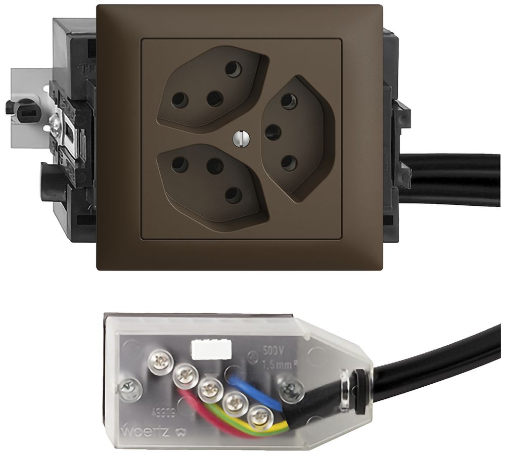EB-Steckdose EDIZIOdue 3×T13 L2 coffee 49…69mm für Technofil