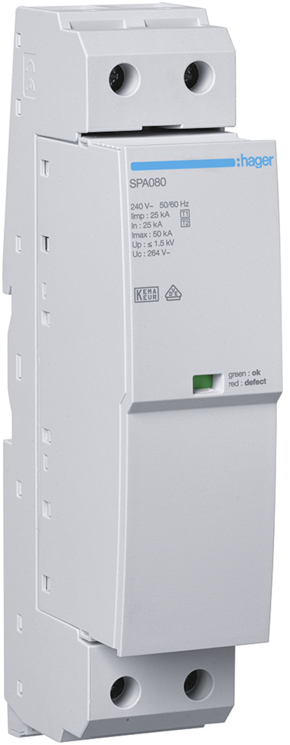 Scaricatore combinato Hager SPD TN TN-C TN-C-S TN-S 1L 240V 25kA 1.5kV 2UM