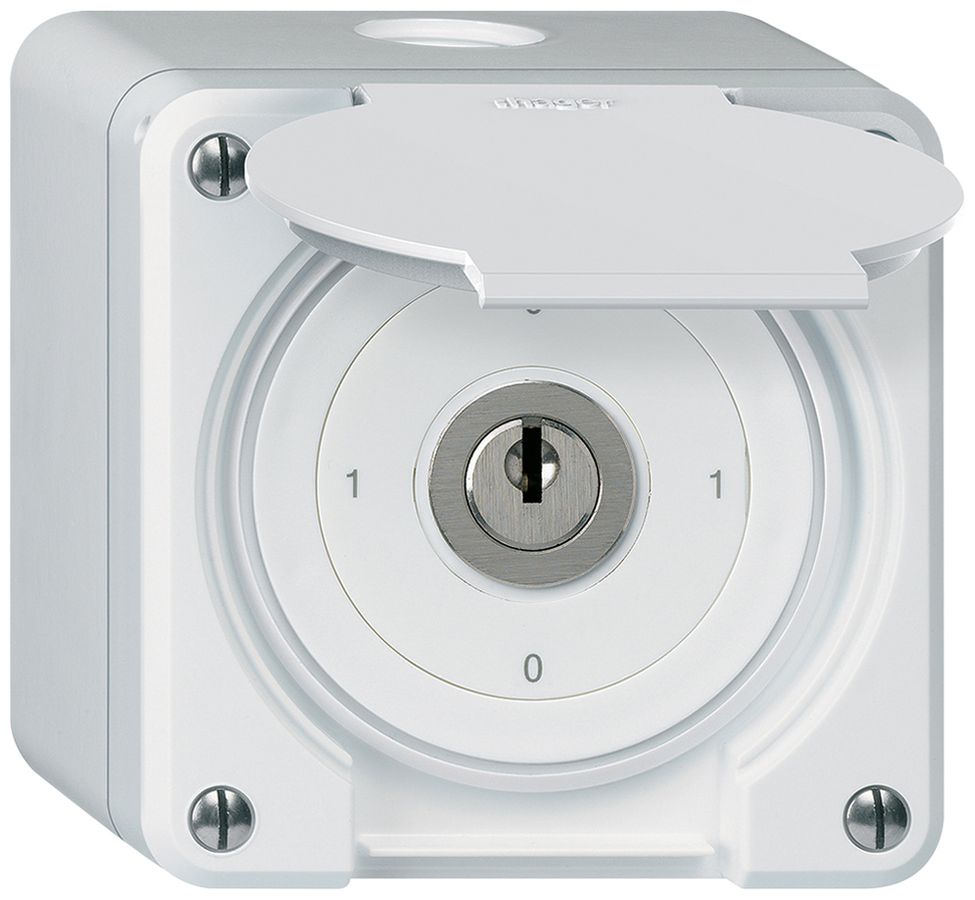 Interrupteur à clé AP robusto IP55 avec clapet S0/1P blanc