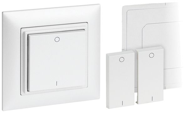 Émetteur RF mural Omnio 4 canaux avec symbole I-O blanc, sans batterie