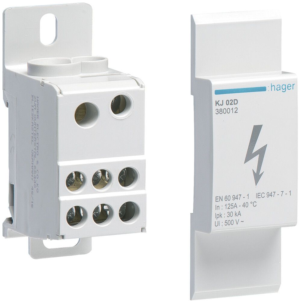 Bloc de distribution Hager 125A 1P 2.5…35mm² 45×95×50mm