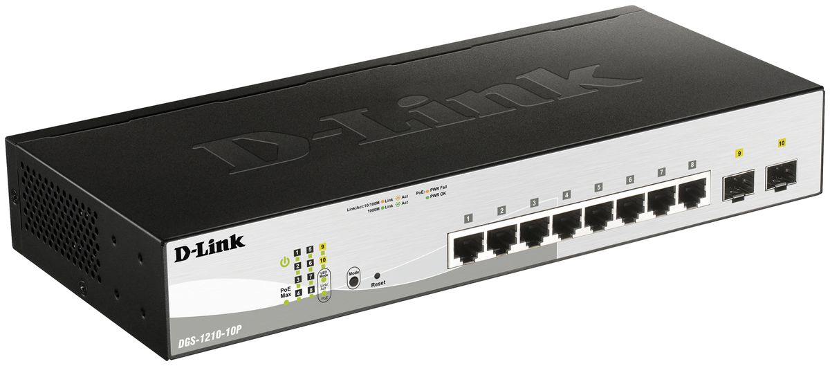 Switch D-Link DGS-1210-10P/E, 10-port smart managed Layer2/3 Gigabit PoE+