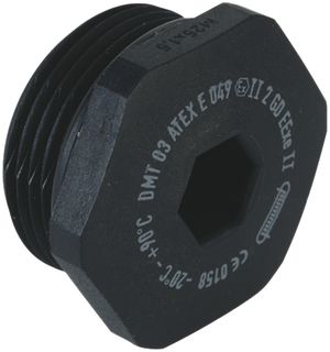 Bouchon de fermeture Ex AGRO 6 pans PA M20 ATEX E 049 noir