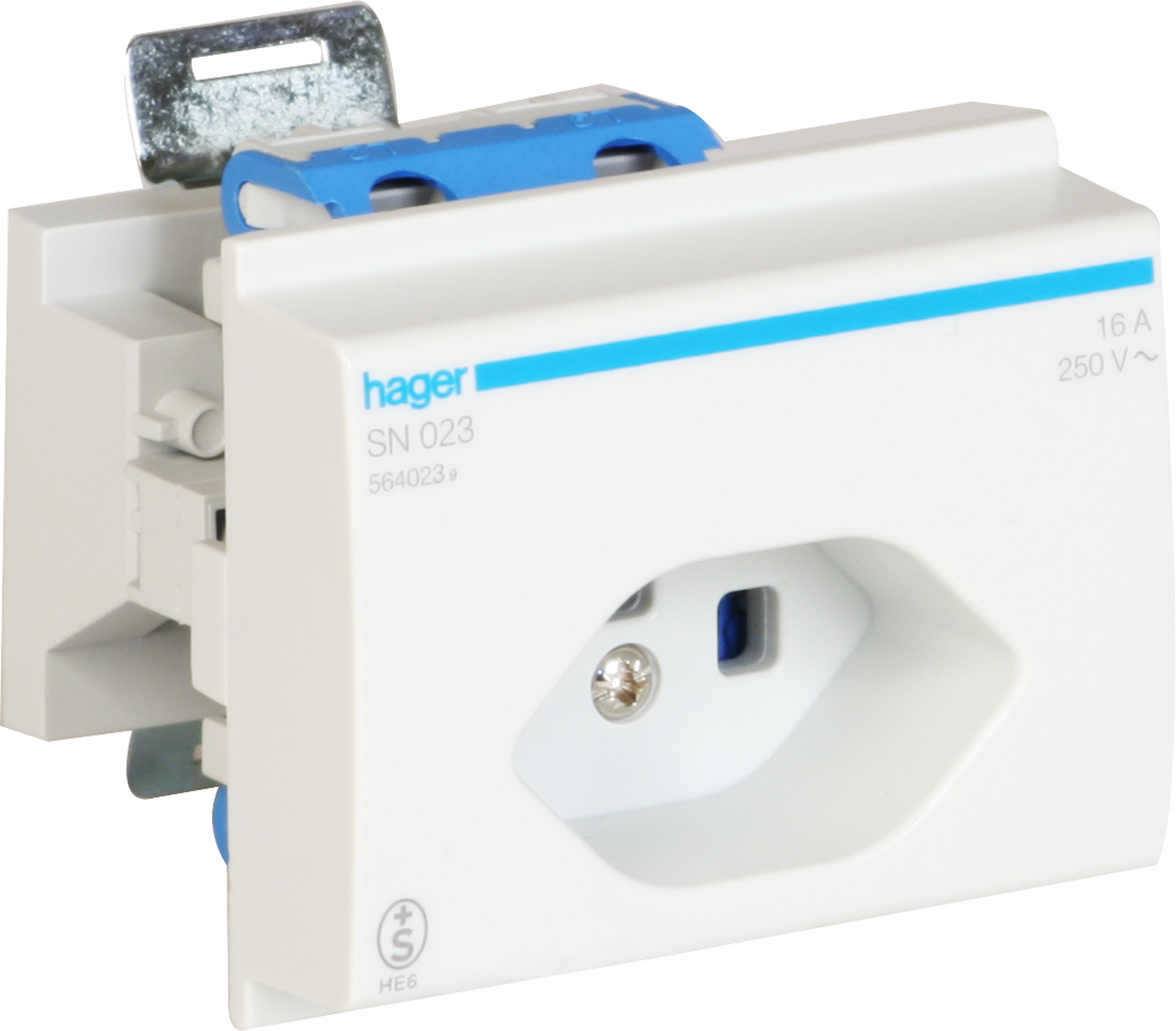 EB-Steckdose Hager Typ 23 für DIN-Montage mit Schraubklemmen grau