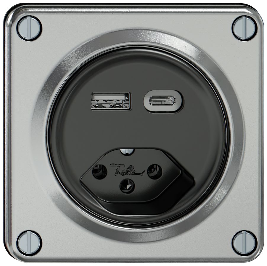 Prise de charge USB ELEMENT 1×USB-A 1×USB-C 3000mA + 1×T13 aluminium