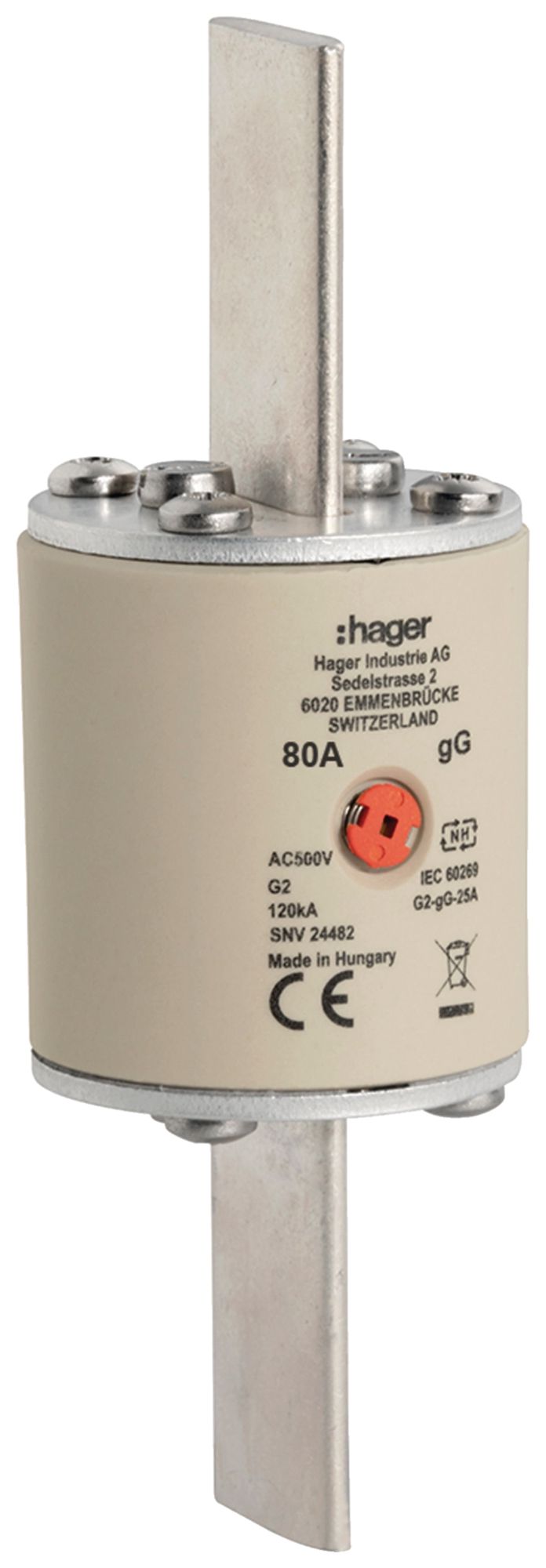 Fusibile HPC Hager SEV G2 500V AC 80A gG indicatore centrale