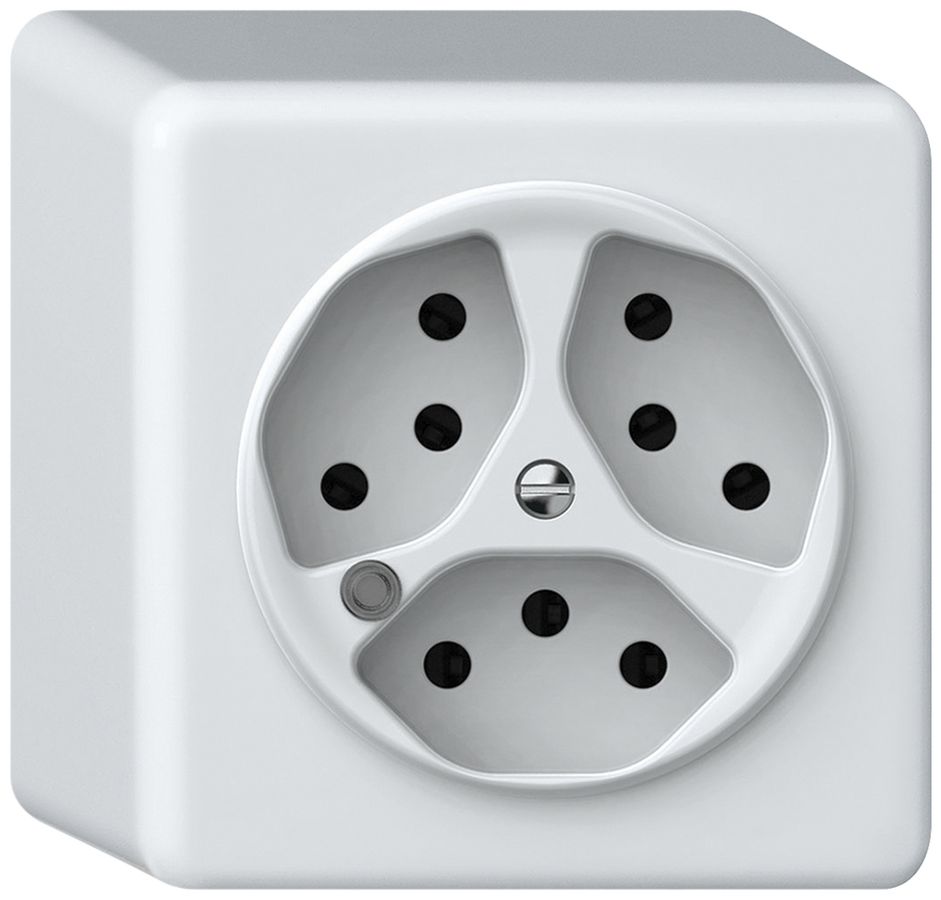 AP-Steckdose origin 3×Typ 13 bel.grün 10A 230V 88×88×54mm weiss