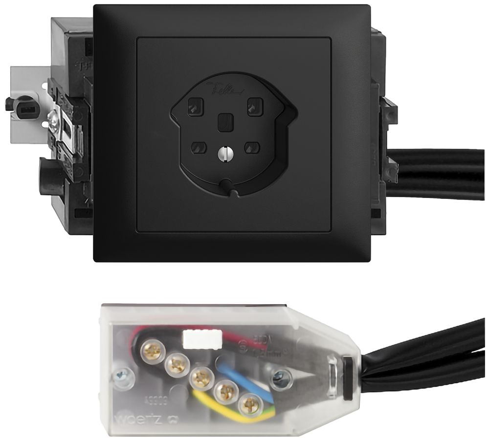 EB-Steckdose EDIZIOdue T25 schwarz 49…69mm für Flachkabel Technofil