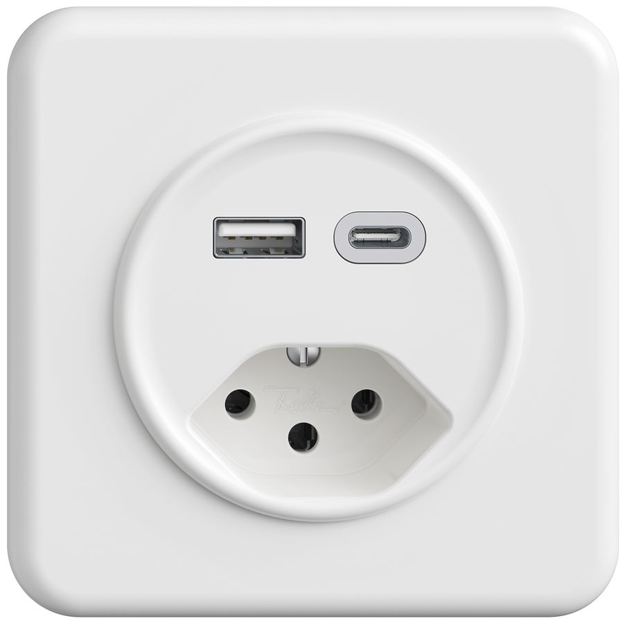 Prise ENC USB type A+C + type 13 Feller STANDARDdue QMI 230V 3000mA blanc