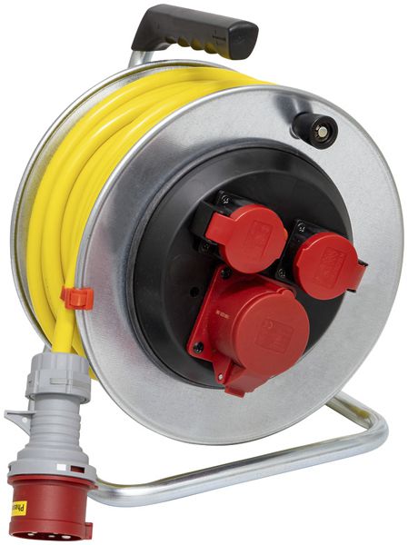 Enrouleur de câble BAT 290 Ø290mm 25m 5×2.5mm² 1×CEE16 2×T25 acier gris IP44