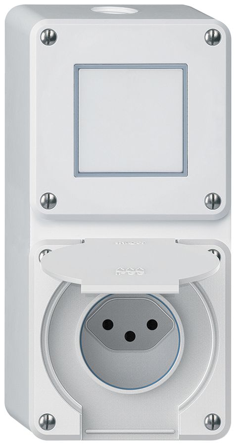 AP-Kombination robusto 2×1, Schalter Schema 3/Steckdose T13 IP55 weiss