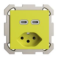 Prise ENC USB 2×type C + type 13 Feller EDIZIOdue FM 230V 3000mA lemon