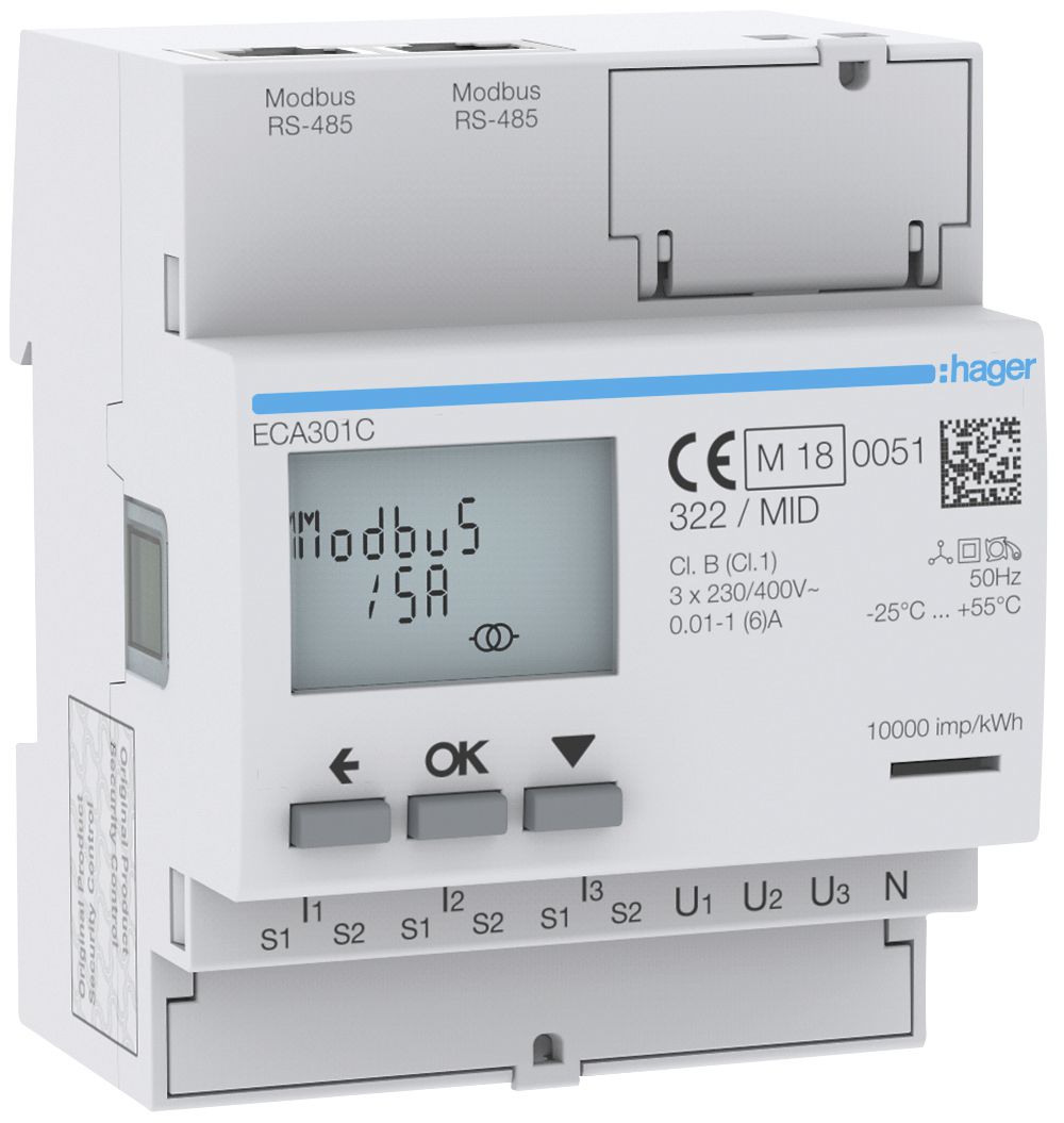 Compteur d'énergie AMD HA ECA301C 3P indir.x/5A Modbus RJ45 MID imp.+exp.2T+8T