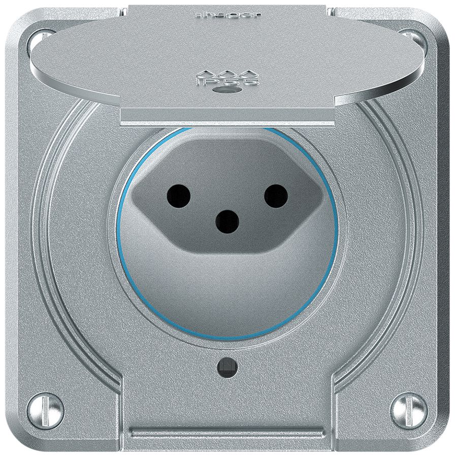 Prise ENC robusto 1×type 13 lumineux IP55 aluminium