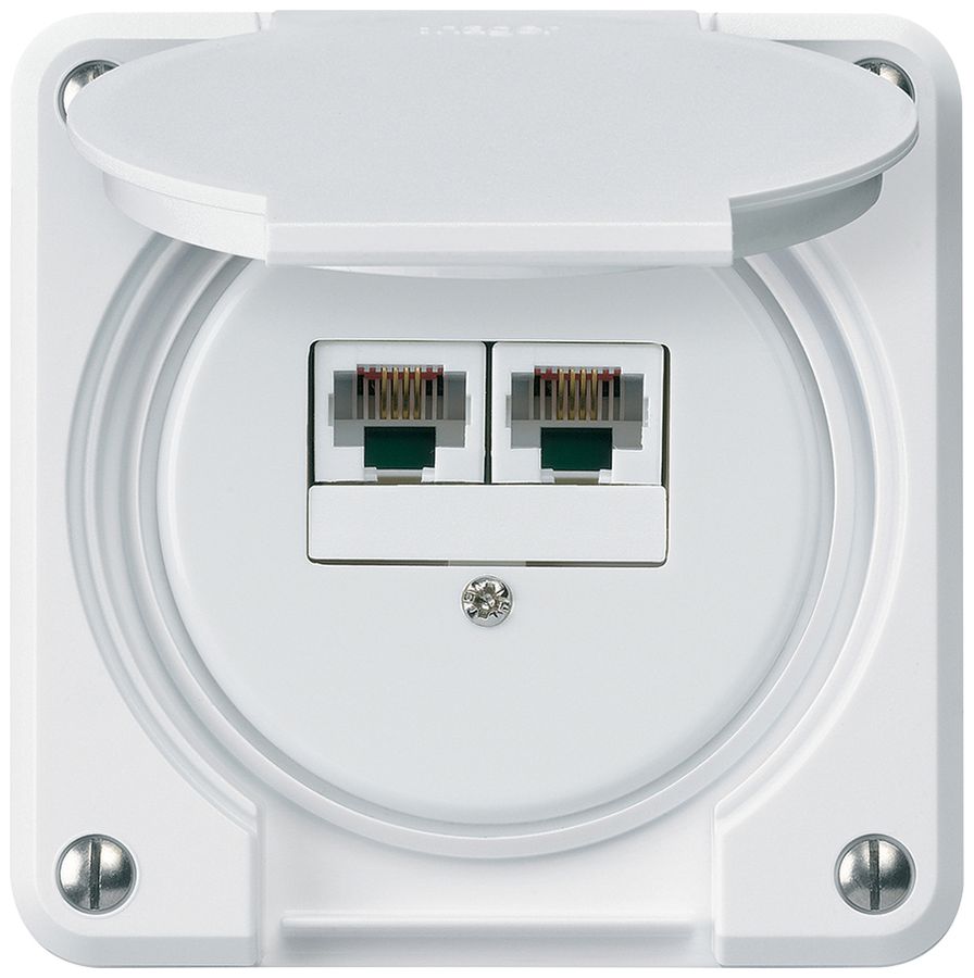 UP-Anschlussdose robusto IP55 weiss 2×RJ45/u parallel für Kombination