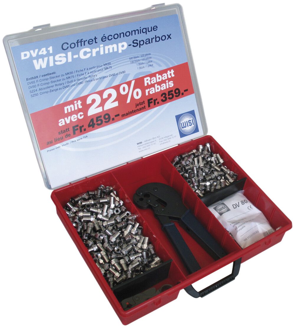 Steckersortiment WISI DV41 für F-Stecker, mit Krimpzange