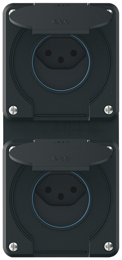 UP-Kombination robusto 2×1, 2×Steckdose T13 IP55 schwarz