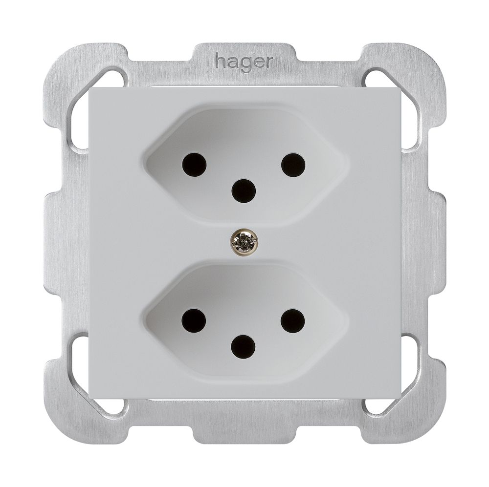 UP-Steckdose kallysto 2×T13 hellgrau mit Befestigungsplatte