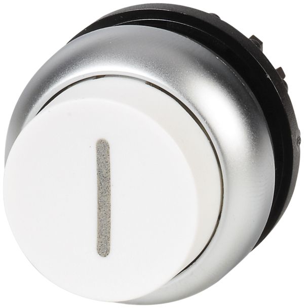 Bouton-poussoir ETN RMQ haut I blanc, à rappel, anneau chromé