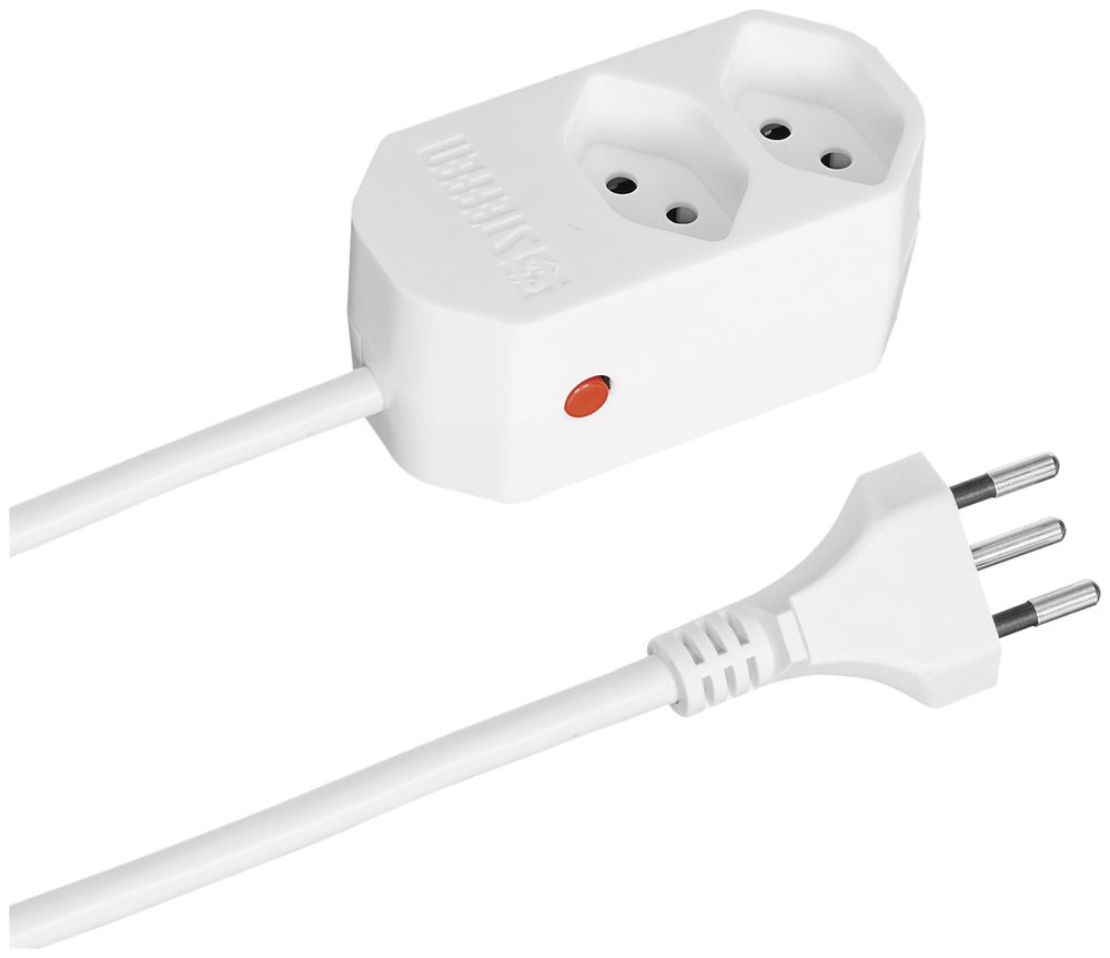 Presa multipla COMPACT 1.5m 2×T13 bottone reset, bianco