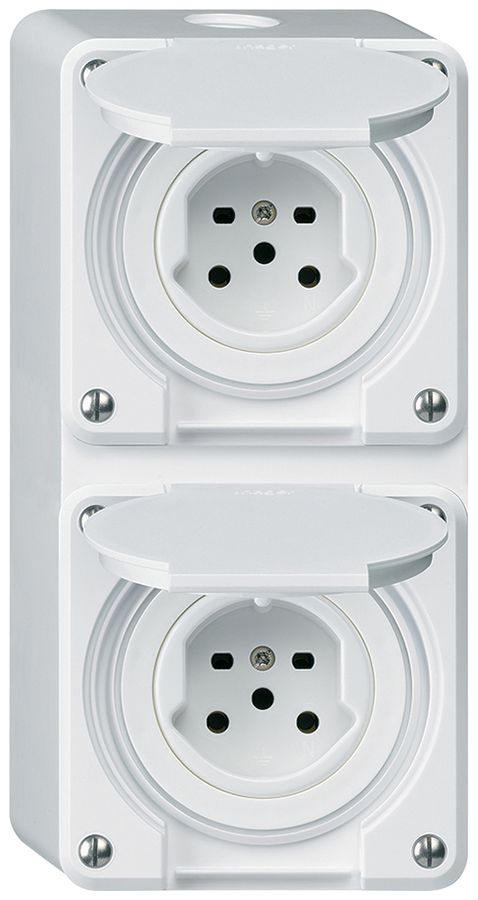 Combi AP 2×1 HA robusto 2×type 15 avec bornes enfichables avec couvercle blanc