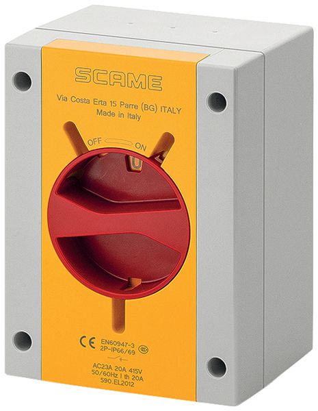 AP-Drehschalter Scame 20A 690V 0/2L Griff rt/gb 110×150×87mm IP66